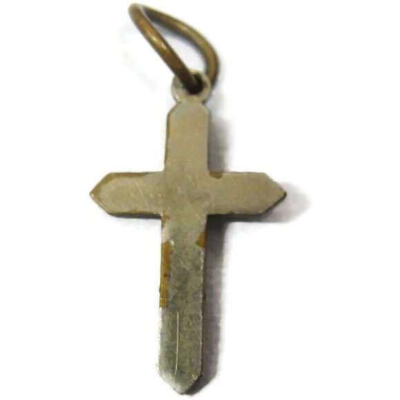 Plain Silver Tone Cross Charm Pendant Patina Vintage - Picture 7 of 8